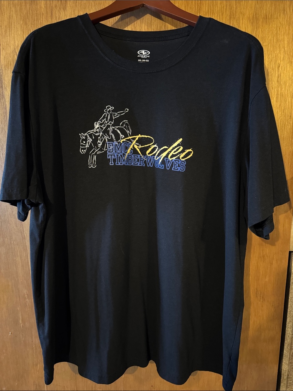 Athletic Works Black Rodeo Timber Wolves Graphic Tee with Yellow & Blue Print